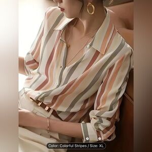 Vibrant Autumn Striped Long Sleeve Shirt.